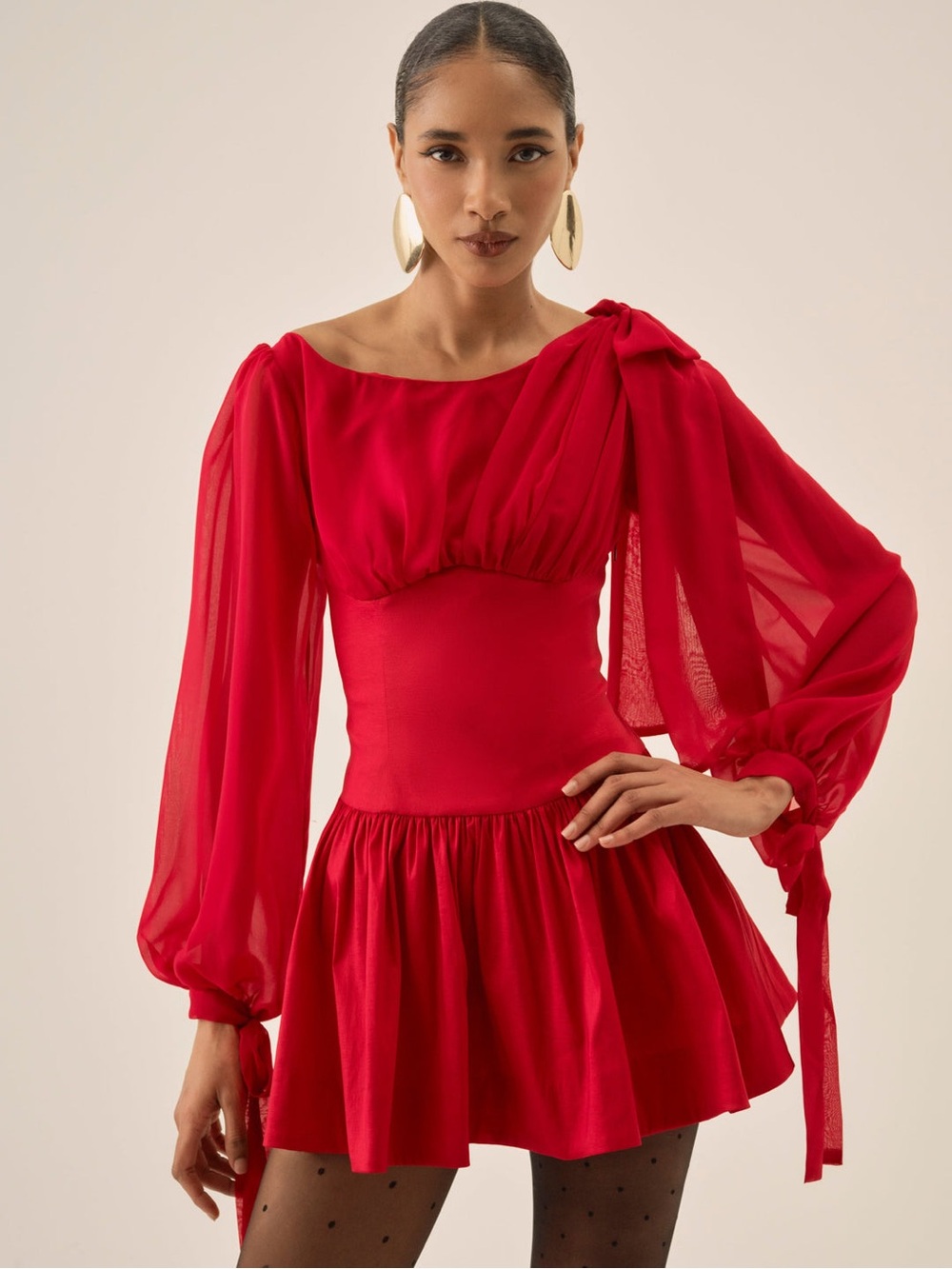 $269 NWT For Love And Lemons “Lucia” Long-Sleeve Mini Dress in Red Sz XXS